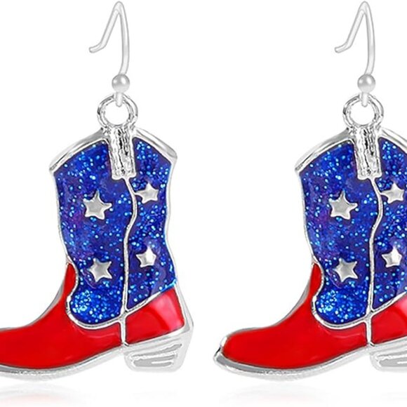 Red and Blue Star Boot Earrings - Picture 1 of 1